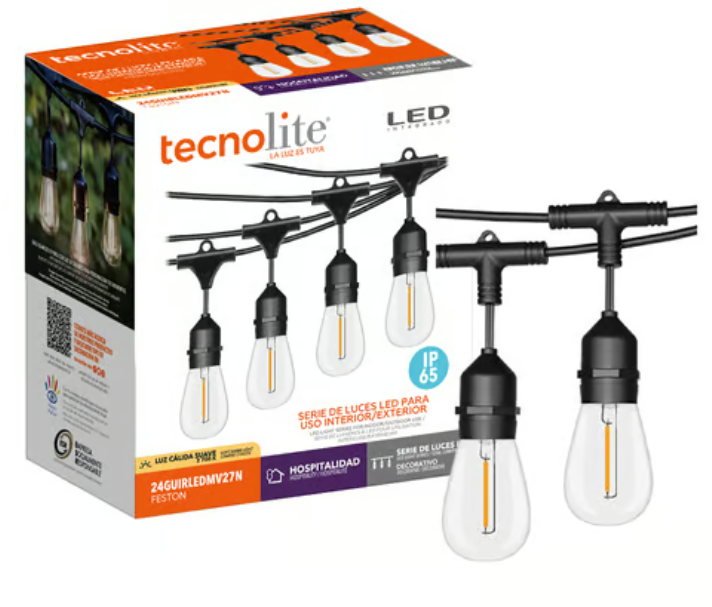 Guirnalda TECNOLITE Serie de 24 Luces LED 14,6 m, 24 W, Luz Cálida Suave 2700K