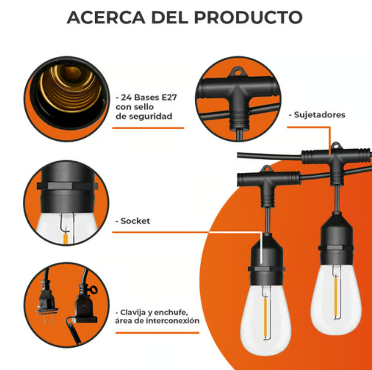 Guirnalda TECNOLITE Serie de 24 Luces LED 14,6 m, 24 W, Luz Cálida Suave 2700K